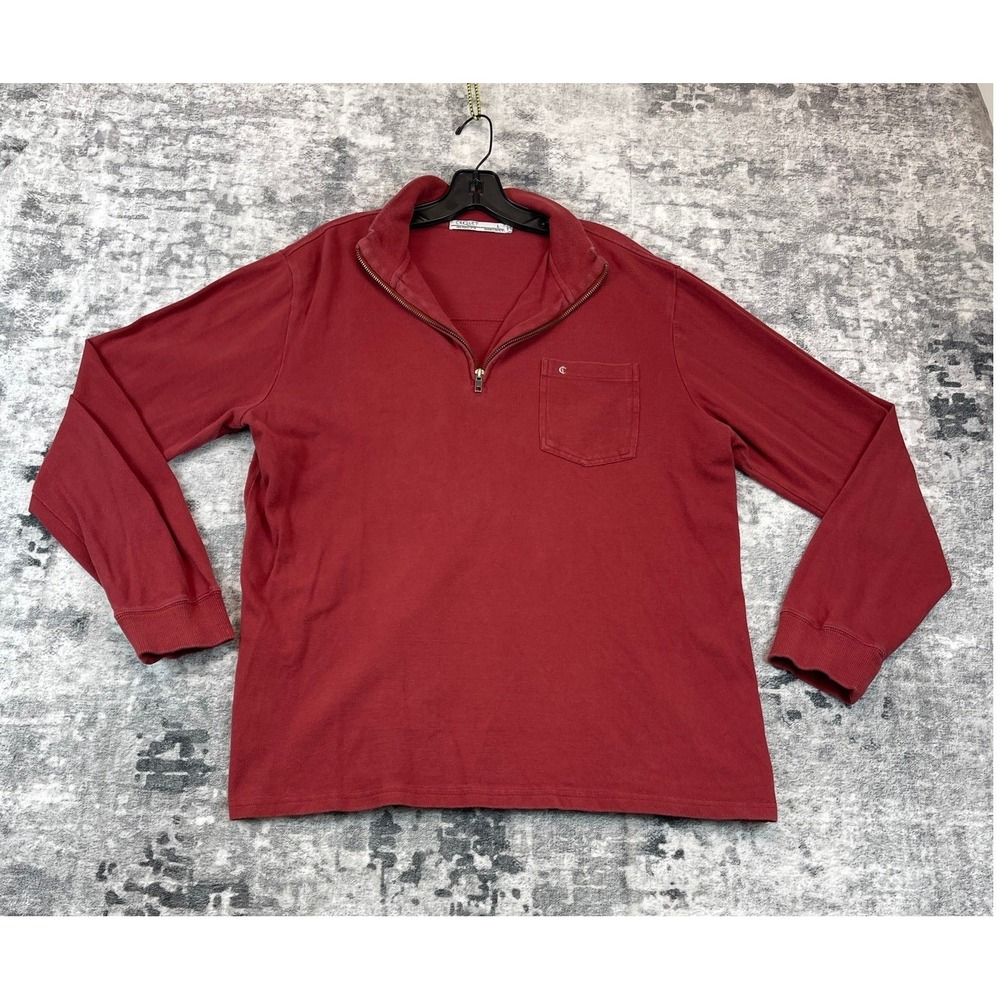 Criquet Men's Quarter Zip Pullover Sweater with Pocket Red Cotton Solid Large